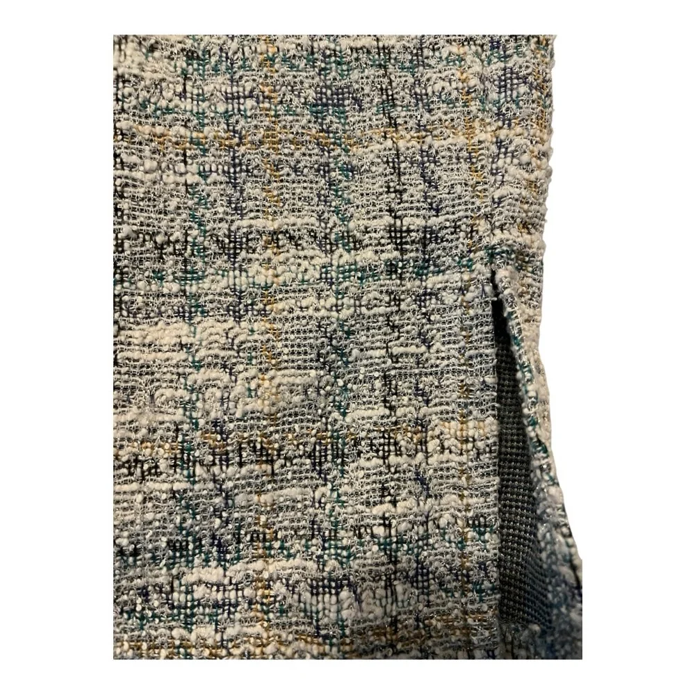 Kate Kasin Tweed Pencil Skirt‎ Small – Blue Gold Teal Silver Speckled